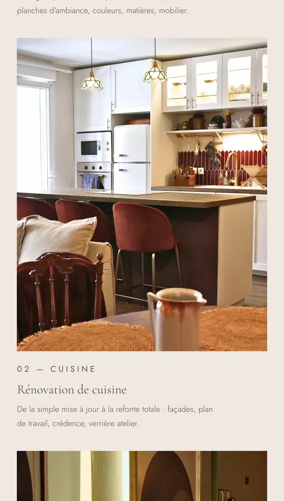 Section rénovation de cuisine du site APN Design avec photos avant/après