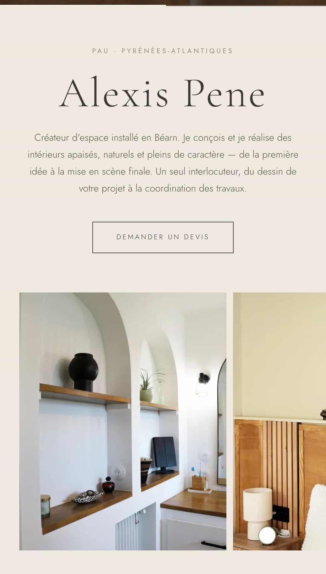 Section de présentation d'Alexis Pene, créateur d'espace installé en Béarn