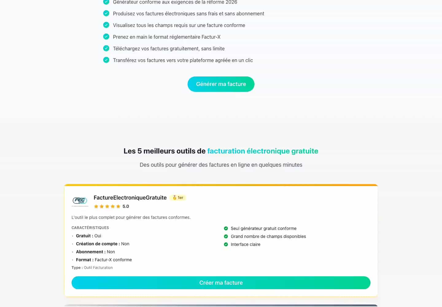 Section « La facture électronique accessible à tous » listant les garanties de conformité