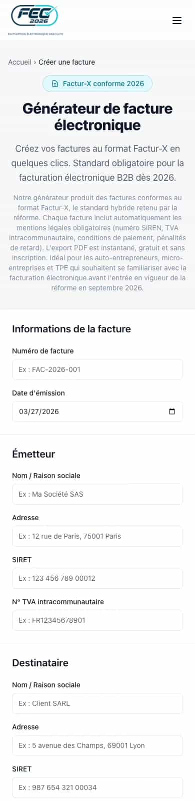 Page d'article du site Facture électronique sur mobile