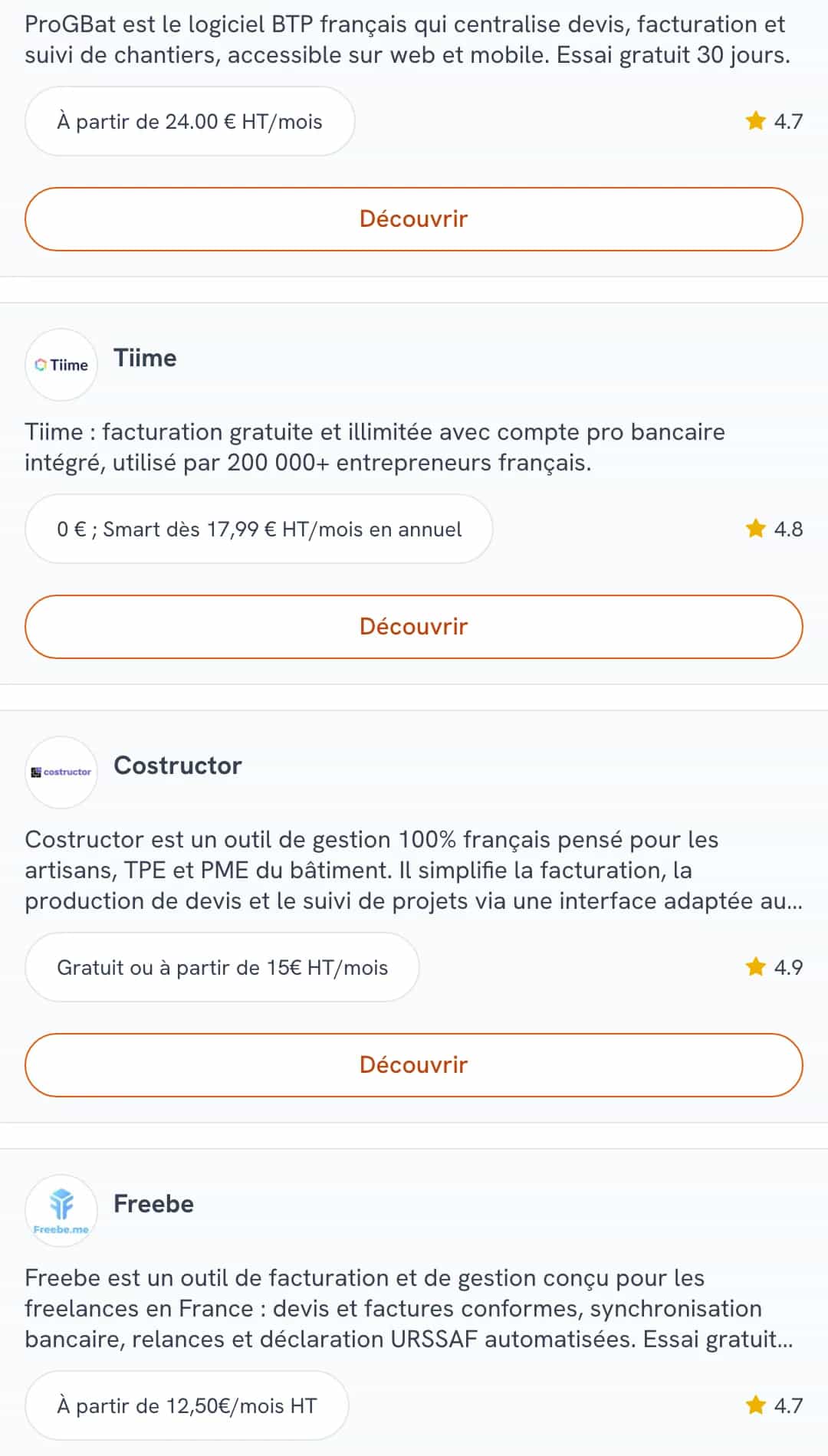 Liste comparative de logiciels Keltoola avec tarifs, notes et boutons Découvrir
