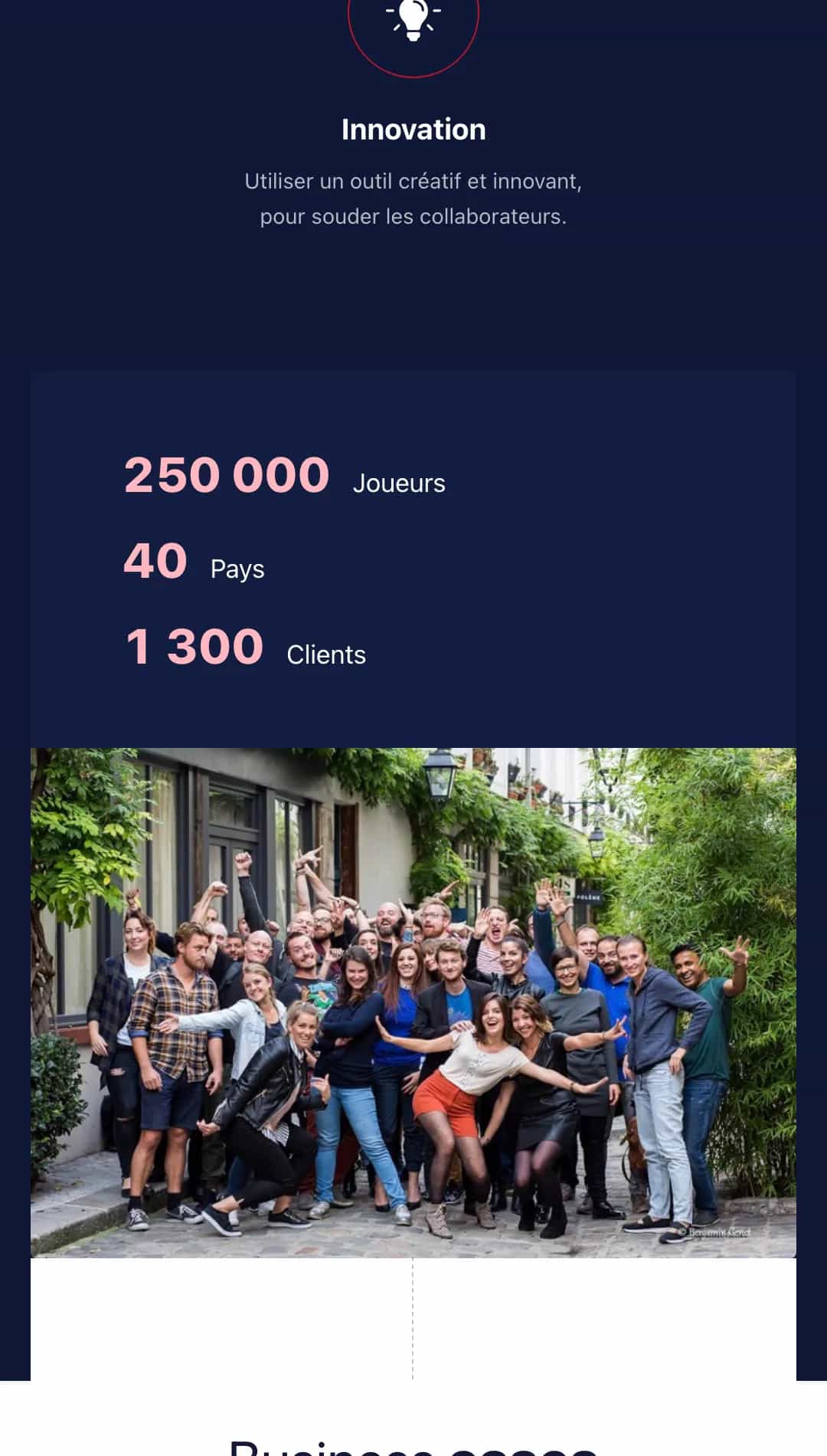 Chiffres clés Urban Gaming et photo de groupe en version mobile