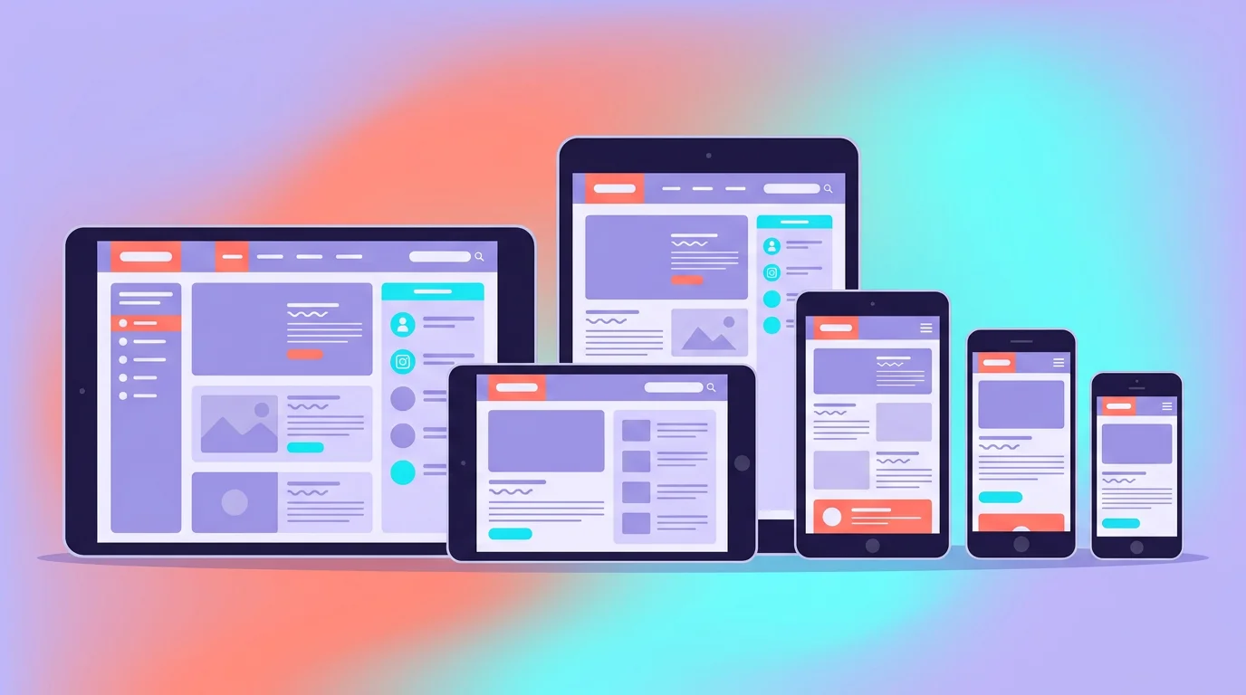 Several smartphones and tablets showing the same website with a layout adapted to each screen size