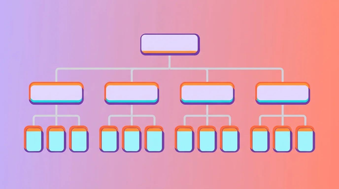 Schema hierarchique d'une arborescence de site web avec page accueil, categories et sous-pages organisees en silos