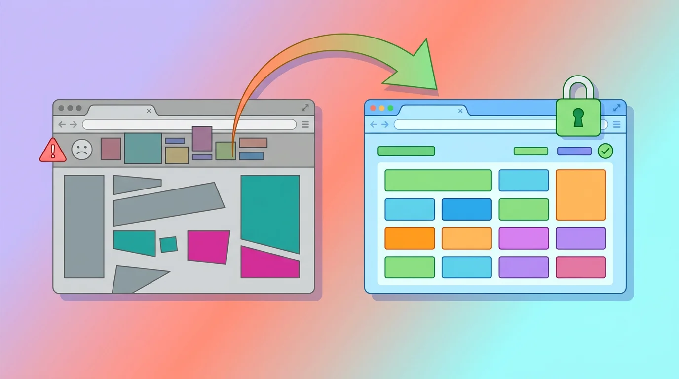 Free hosting with adverts and a subdomain compared with paid hosting showing an SSL padlock and clean content
