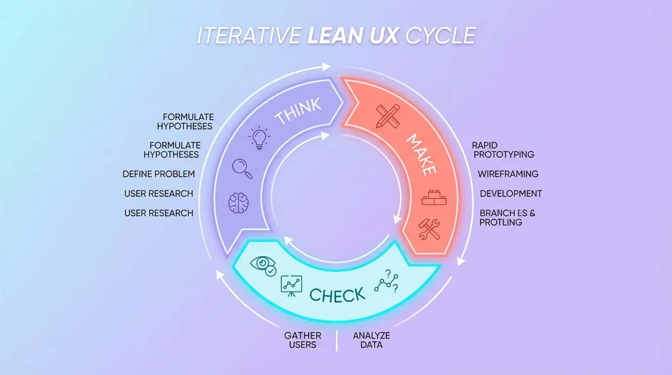 Circular diagram of the Lean UX cycle, with the three Think, Make and Check phases connected by arrows
