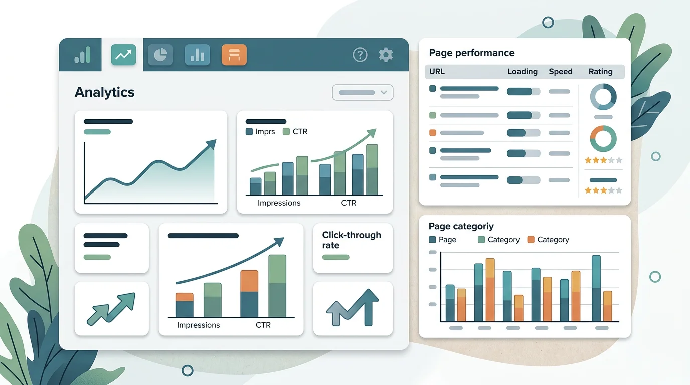 Dashboard Google Search Console avec metriques CTR, impressions et positions moyennes pour un site PME