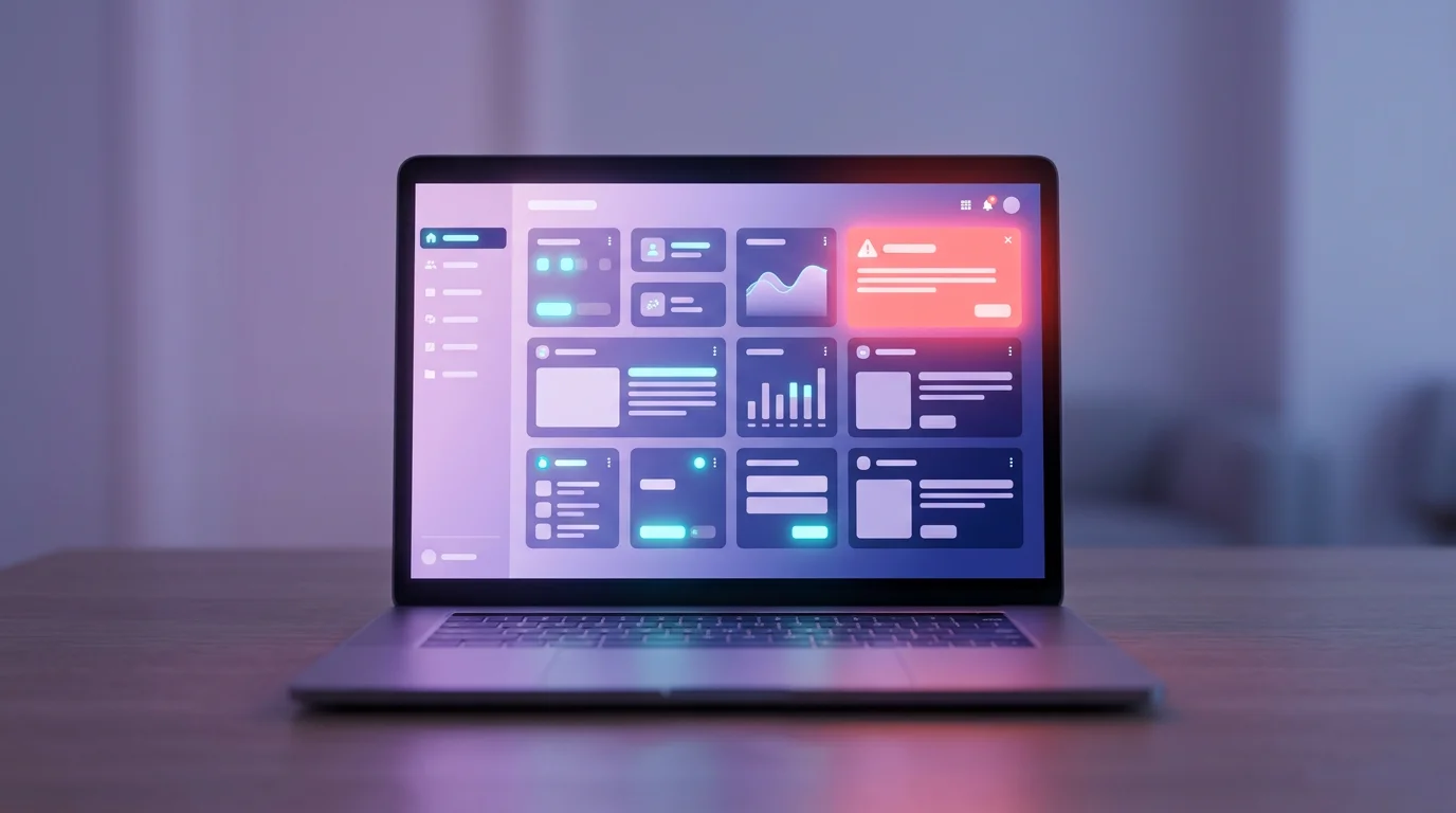 Tableau de bord WordPress avec alerte de securite rouge indiquant des tentatives de connexion echouees