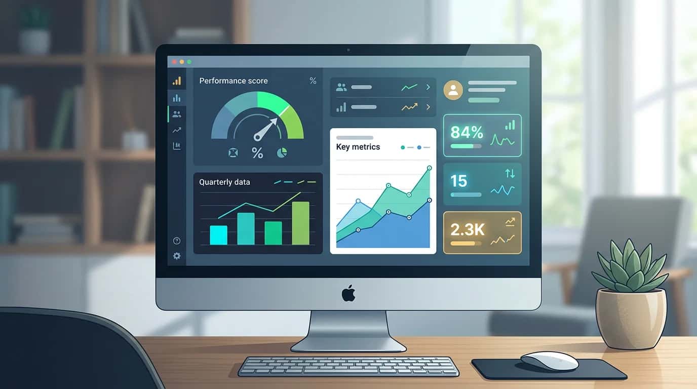 Google PageSpeed Insights dashboard on a computer screen, with a green, amber and red performance score and Core Web Vitals metrics