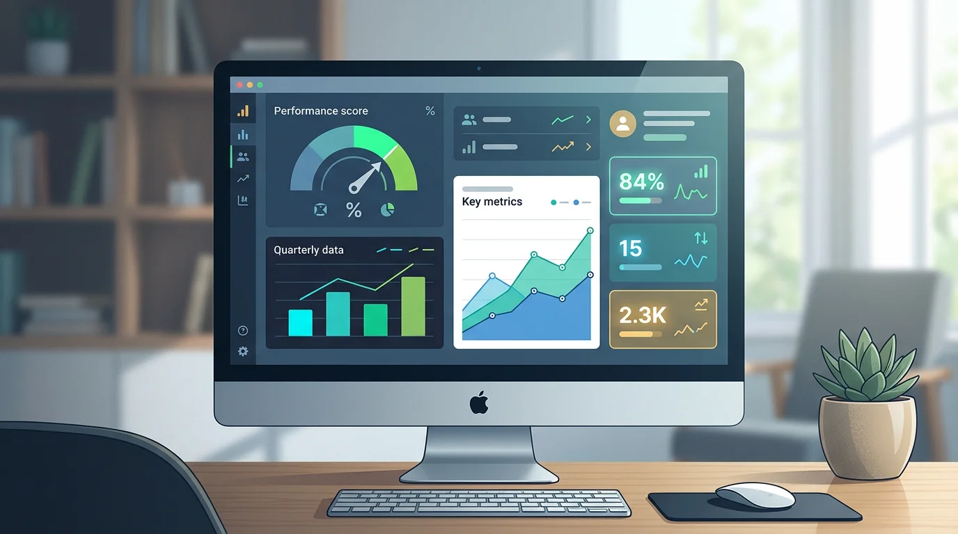 Dashboard Google PageSpeed Insights affiche sur ecran d'ordinateur avec un score de performance colore vert orange rouge et les metriques Core Web Vitals