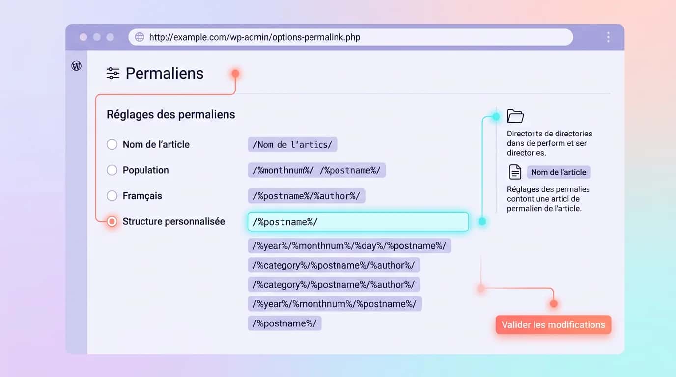Screenshot of the permalink settings in the WordPress admin area with the /%postname%/ structure selected