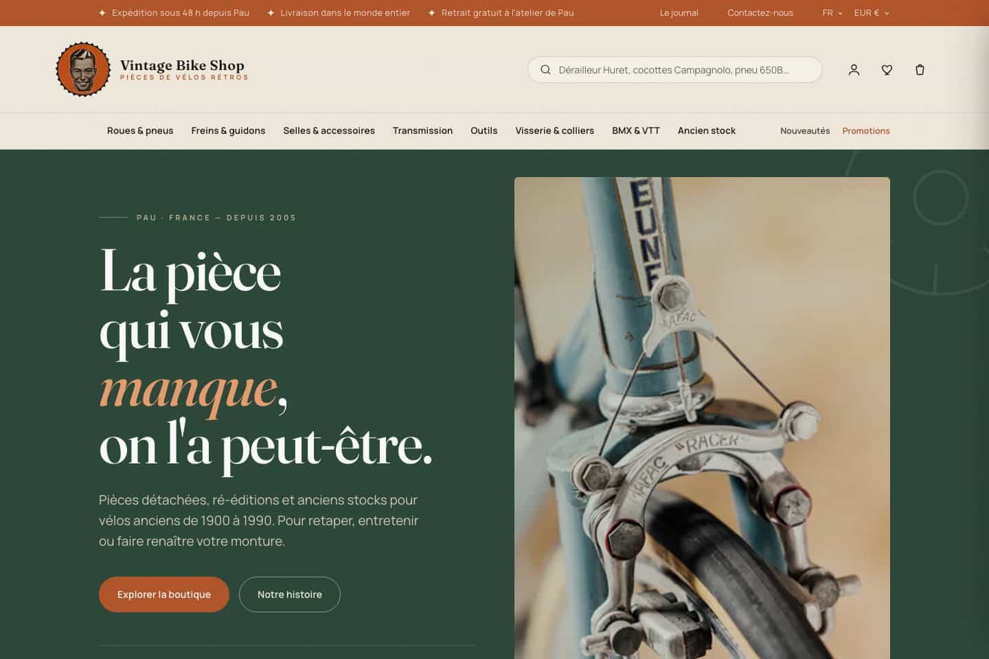 Vintage Bike Shop : aperçu du site
