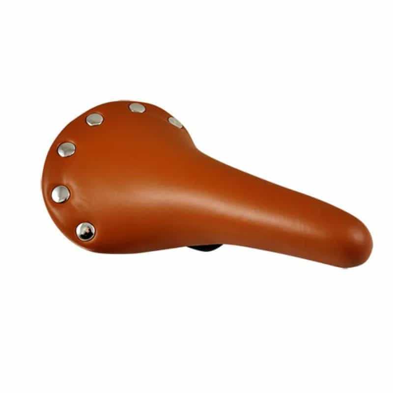 Selle de vélo vintage en cuir marron, rivets apparents