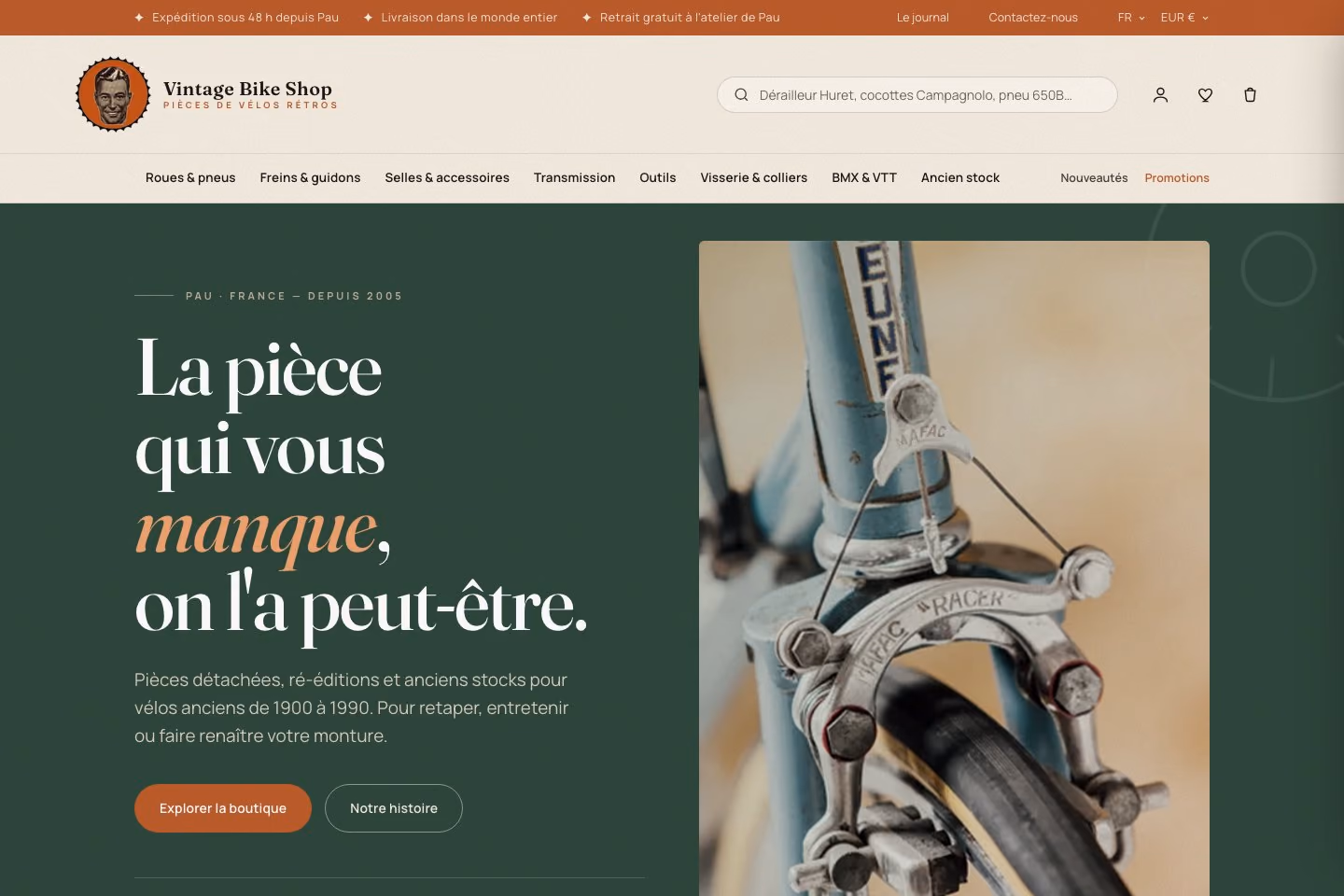 Vintage Bike Shop : aperçu du site